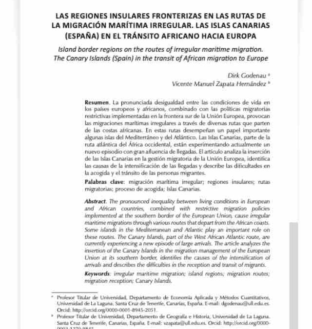 Las regiones insulares fronterizas en las rutas de la migración marítima irregular. Las Islas Canarias (España) en el tránsito africano hacia Europa