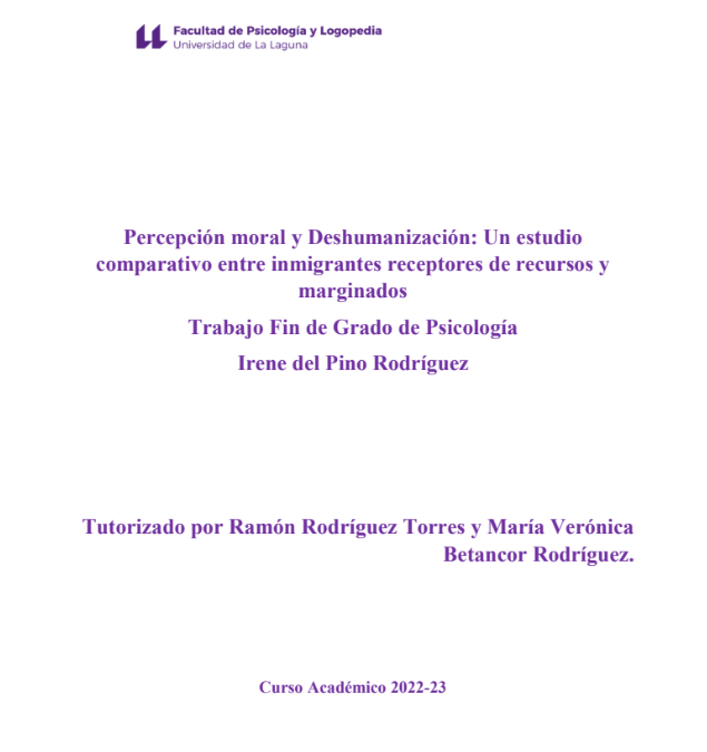 Percepción moral y deshumanización: un estudio comparativo entre inmigrantes receptores de recursos y marginados