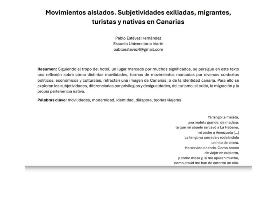 Movimientos aislados. Subjetividades exiliadas, migrantes, turistas y nativas en Canarias